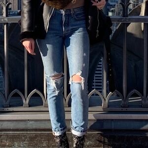 Levi's Blue Distressed Straight Leg Jeans
